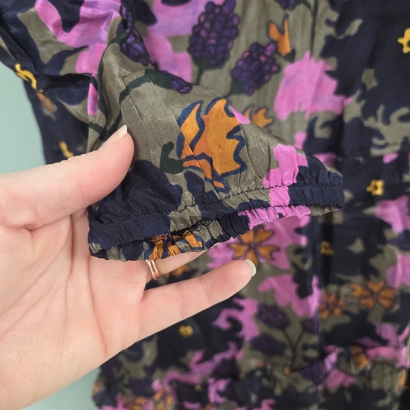 Oliphant Suzani Navy Mock Neck Ruffle Maxi Dress in a silk viscose Womens Small - Picture 7 of 15